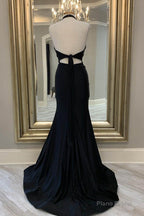 Mermaid Halter Black Long Prom Dress