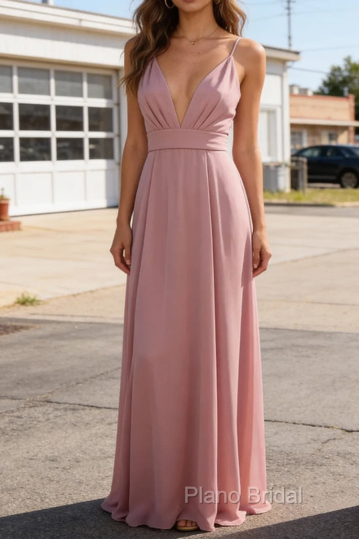 A Line Chiffon Prom Dresses Deep V Neck Bridesmaid Dress Long Main image