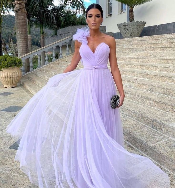 Light Purple A-Line Floor-Length Tulle Long Formal Prom Dresses Formal Evening Gown Bridesmaid Dresses Secondary image