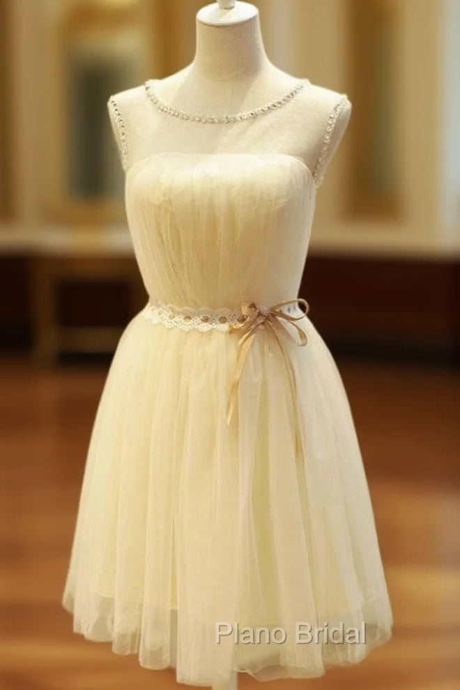 A-line Homecoming Dresses Sleeveless Jewel Short/Mini Beading Customized Lace Up Dresses Main image
