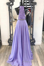 A Line Purple Lace Long Formal Prom Dress with Belt, Purple Lace Formal Dress, Purple Evening Dress, Bridesmaid Dress