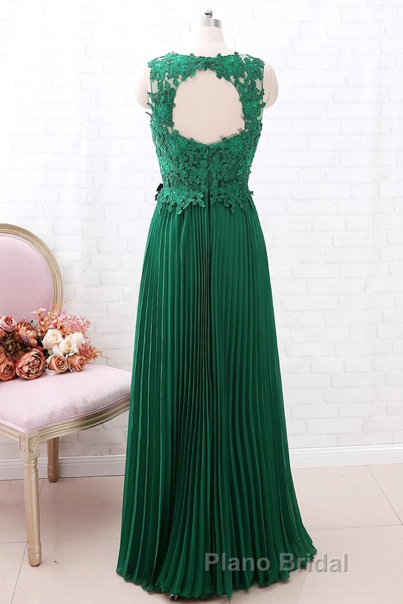 A Line Round Neck Green Lace Long Formal Prom Dress Bridesmaid Dress, Open Back Lace Green Formal Dress, Green Lace Evening Dress Secondary image