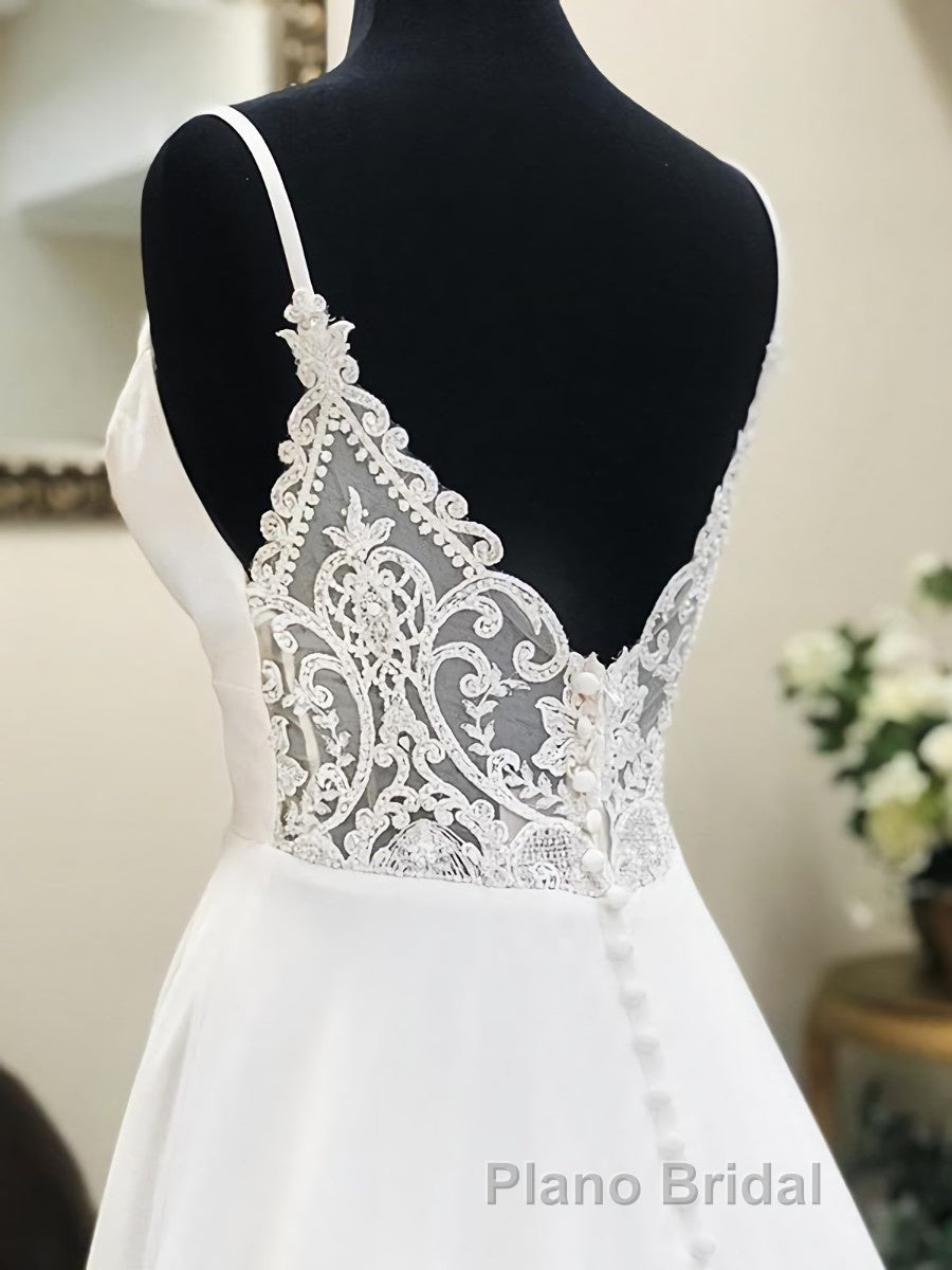 A Line V Neck White Wedding Dresses with Lace Back, White V Neck Formal Prom Formal Dresses Secondary image