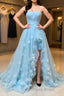 Blue sweetheart tulle long Formal Prom dress, blue tulle evening dress