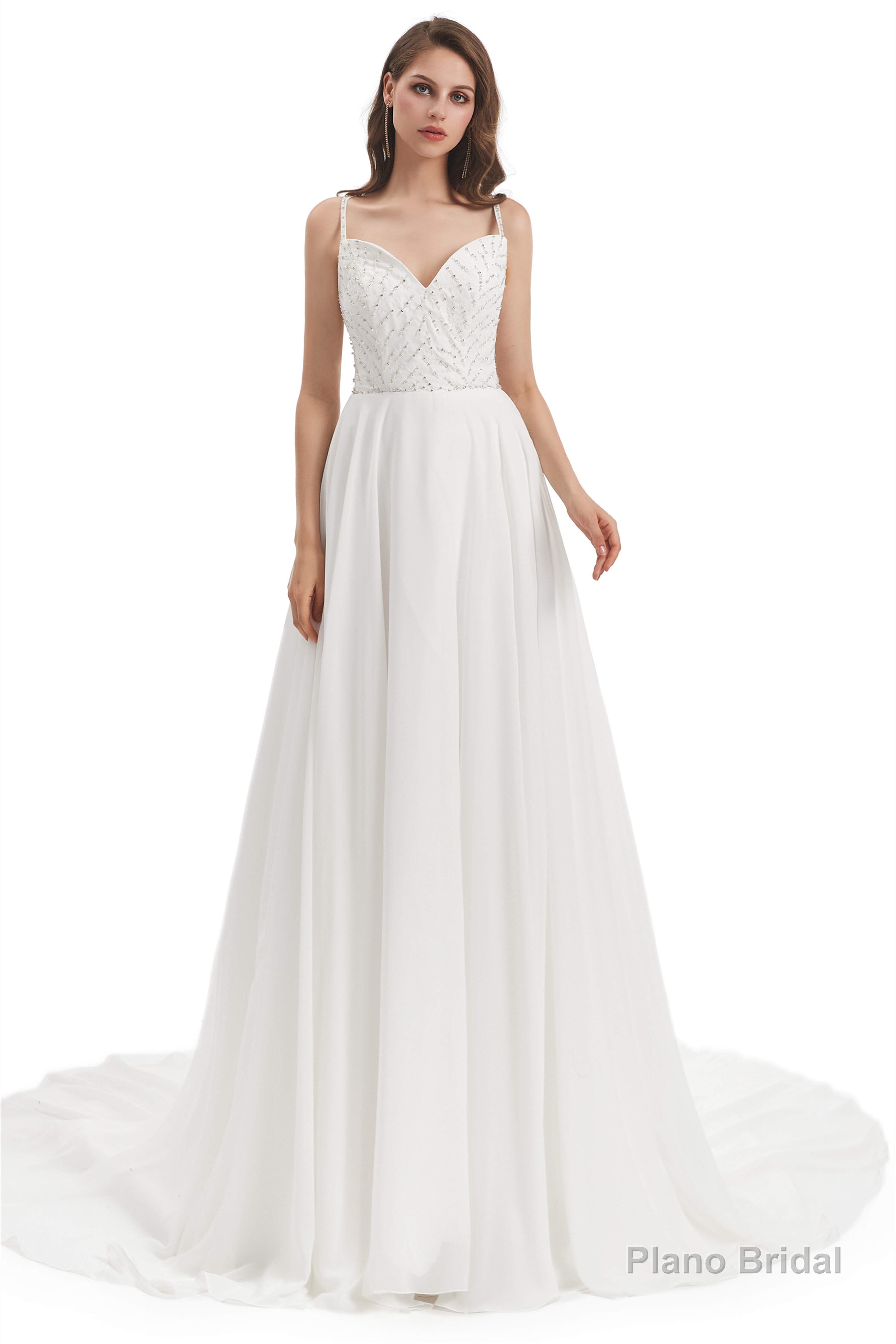 Chiffon Lace Spaghetti Straps Beading Wedding Dresses Main image