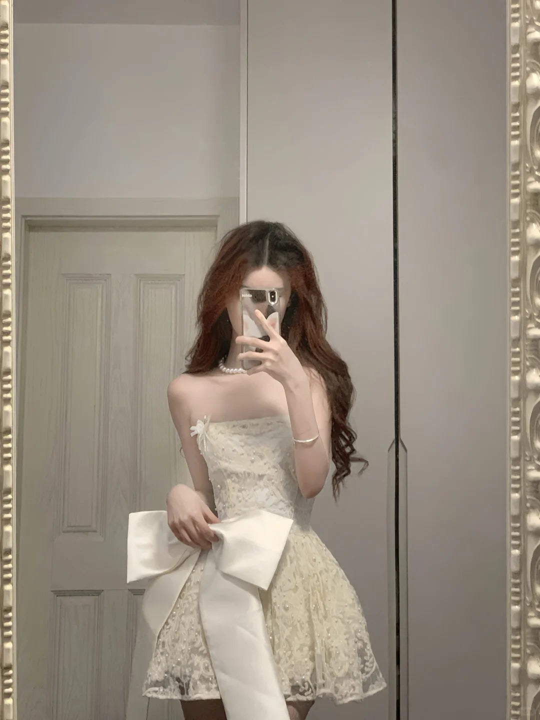 Cute Lace Pearl Bow Strapless A-Line Mini 17Th Birthday Homecoming Dresses Secondary image