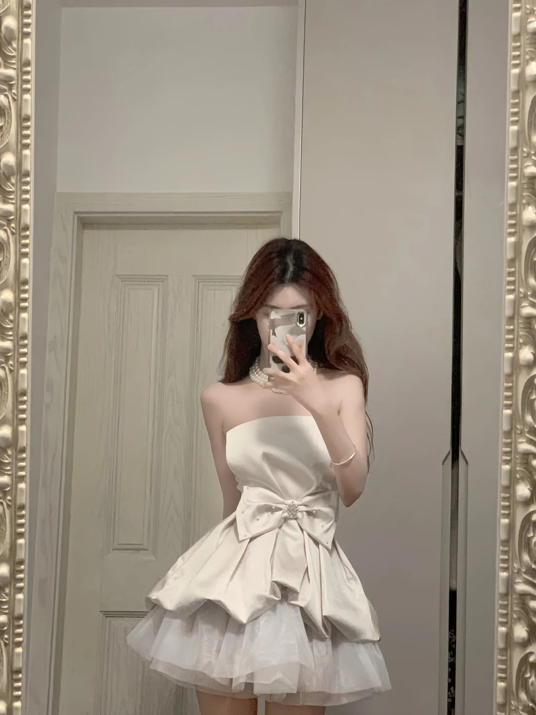 Cute White Strapless Bow Satin Tulle Mini 17Th Birthday Homecoming Dresses Main image