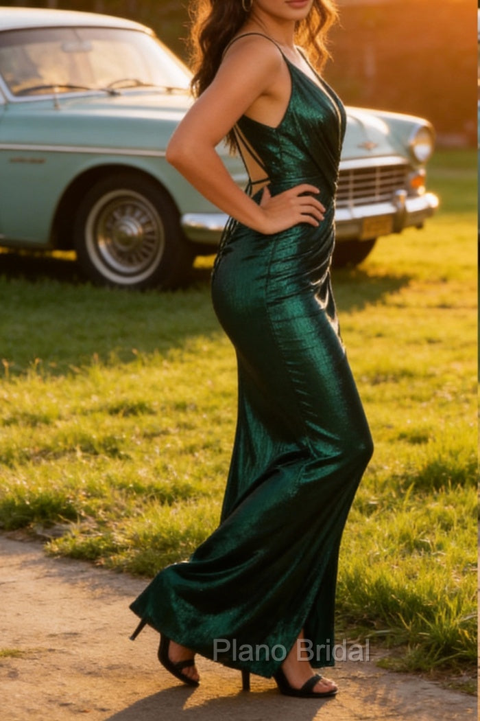Dark Green Spaghetti Straps Long Prom Dress with Open Back Secondary image