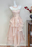 Dreamy Pink A-Line Halter Neck Ruffled Satin Formal Prom Dresses Bridesmaid Dresses