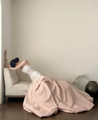 Elegant And Retro Pink And White Irregular Tulle Long Formal Prom Dresses Wedding DressesP4026