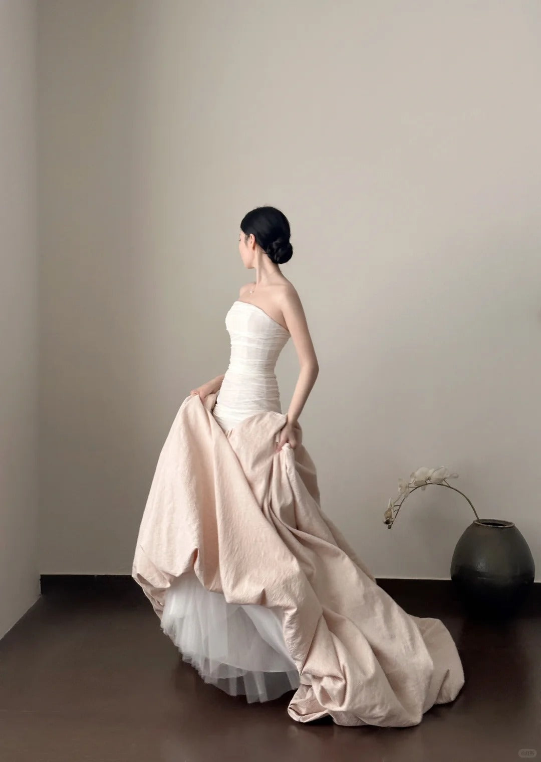 Elegant And Retro Pink And White Irregular Tulle Long Formal Prom Dresses Wedding DressesP4026