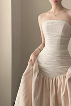 Elegant And Retro Pink And White Irregular Tulle Long Formal Prom Dresses Wedding DressesP4026