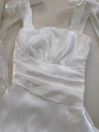 Elegant And Simple White Bud Square Neck Suspender Satin Formal Prom Dresses Bridesmaid Dresses