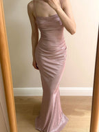 Elegant Pink Mermaid Spaghetti Strap Glittery Long Formal Prom Dresses Bridesmaid Dresses