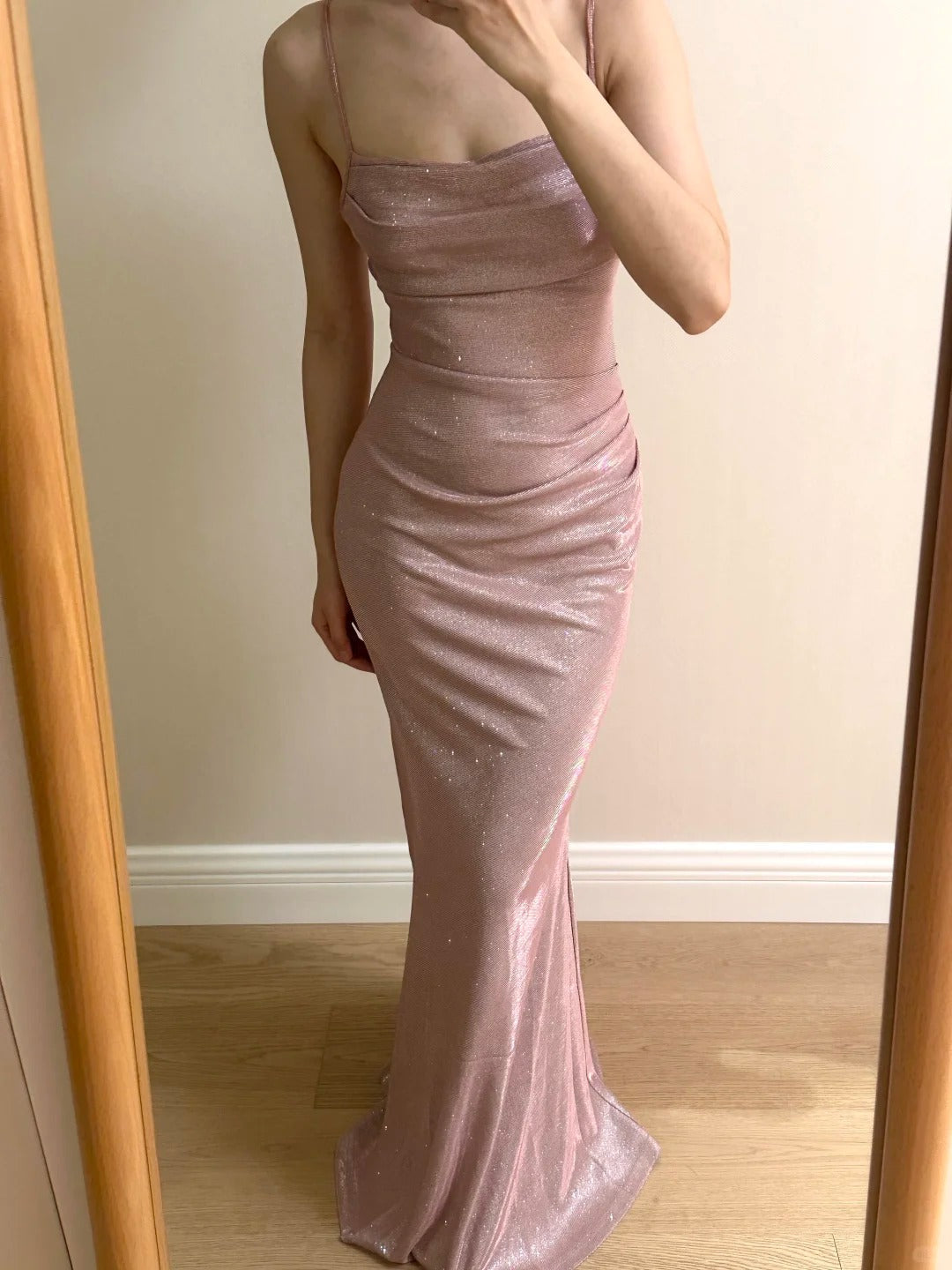 Elegant Pink Mermaid Spaghetti Strap Glittery Long Formal Prom Dresses Bridesmaid Dresses