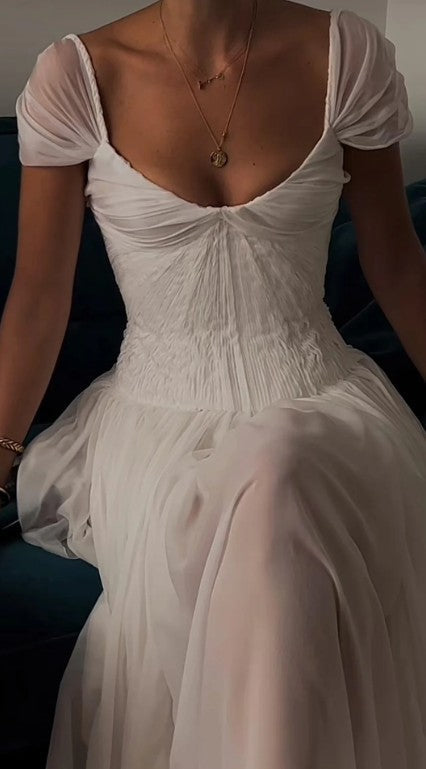 Elegant White A-Line Bride Gowns Enchanted Chiffon Luxury Wedding Dress