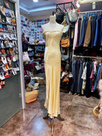 Elegant Yellow Mermaid Strapless Three-Dimensional Floral Satin Long Formal Prom Dresses Bridesmaid Dresses