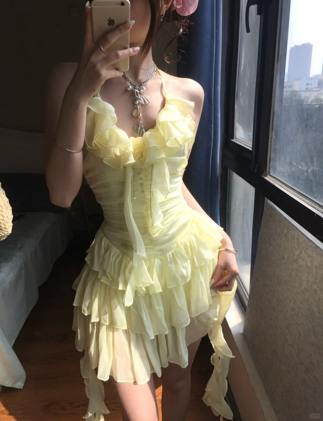Flowy Yellow Chiffon Ruffle Mini 17Th Birthday Homecoming Dresses Secondary image