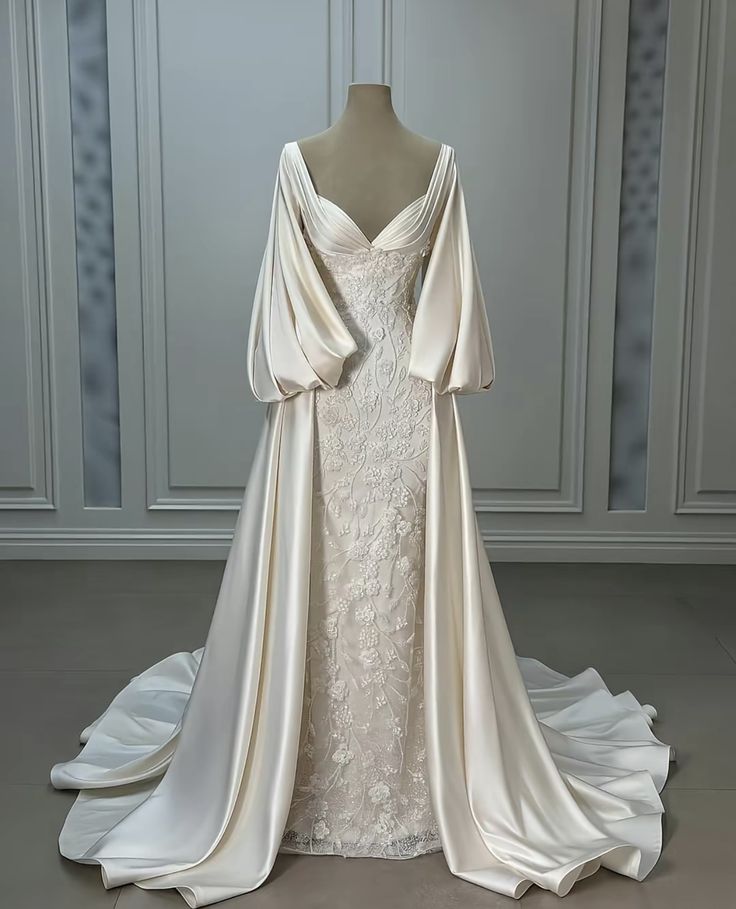 Luxury Wedding Dresses, Ivory Satin Lace A-Line Bridal Gowns Main image