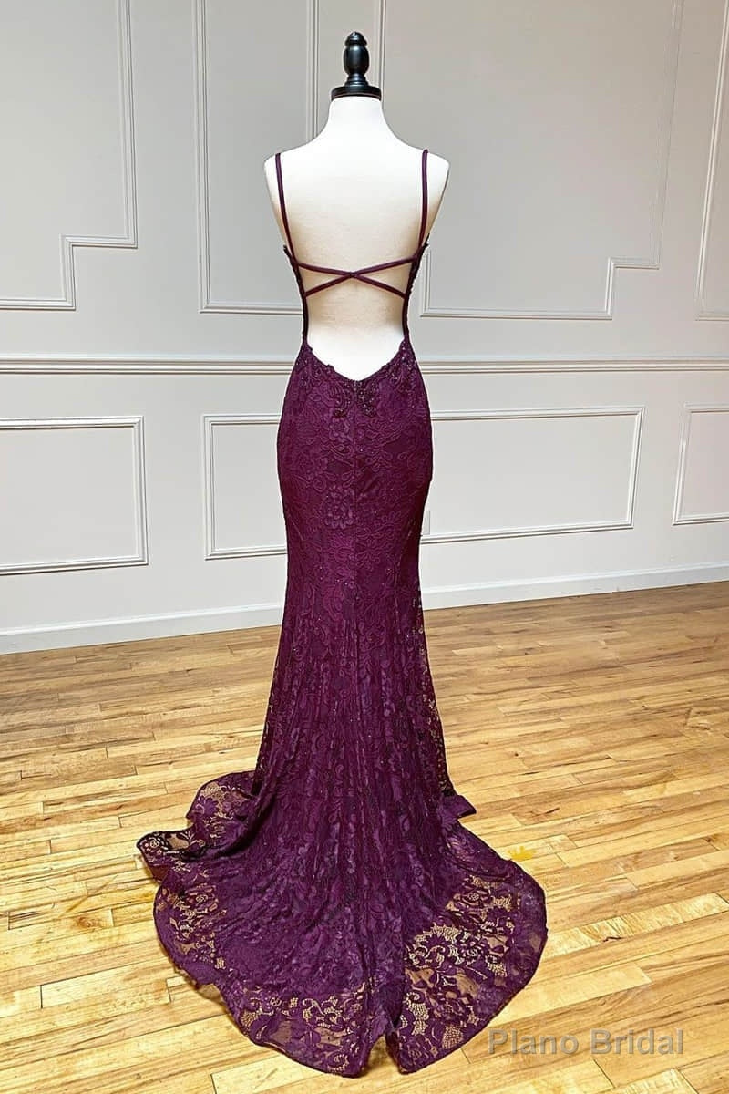 mermaid/trumpet spaghetti straps grape lace beaded long prom dress formal evening dress Secondary image