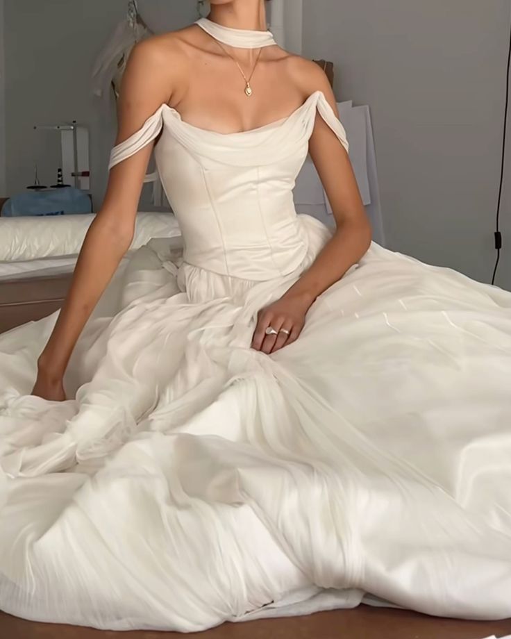 Off Shoulder White Beautiful Wedding Dresses Long Formal Dresses Main image