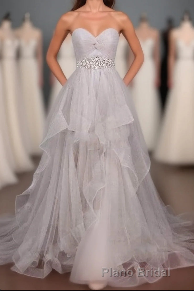 2024 Custom Made Silver Sweetheart Beading Layered Sleeveless Pegeant Formal Prom Dresses Main image