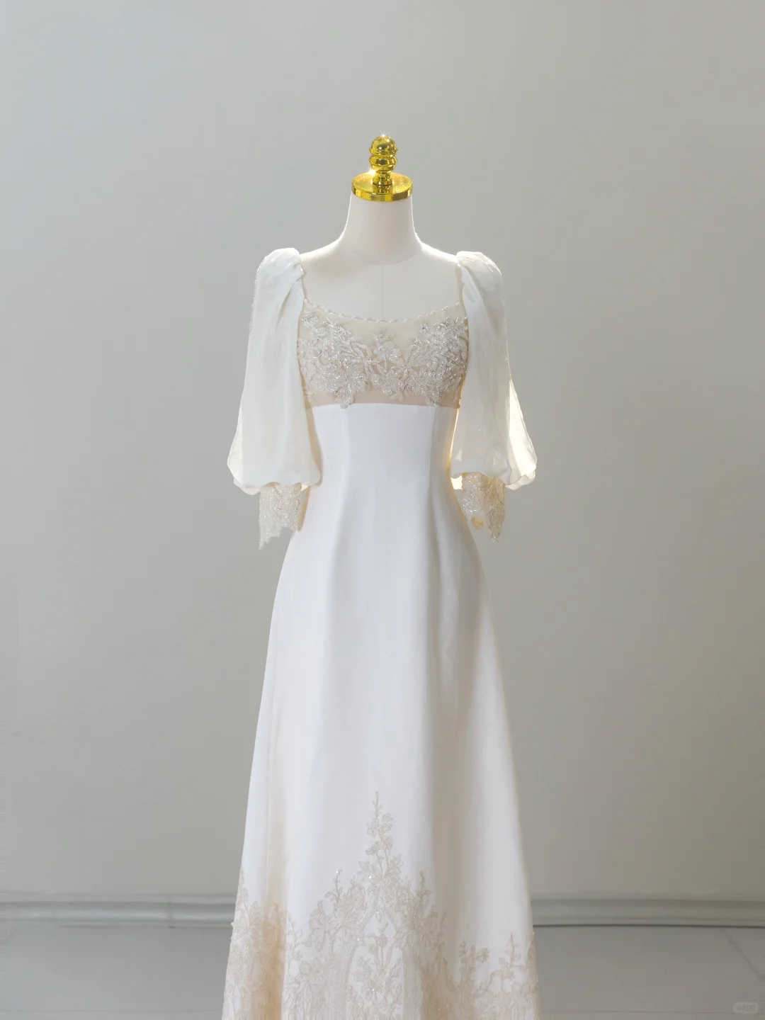 Romantic Wedding Gown Bridal Dress A Line Square Neck Satin Wedding Dress Ivory Wedding Dresses Modest Wedding Gowns Secondary image