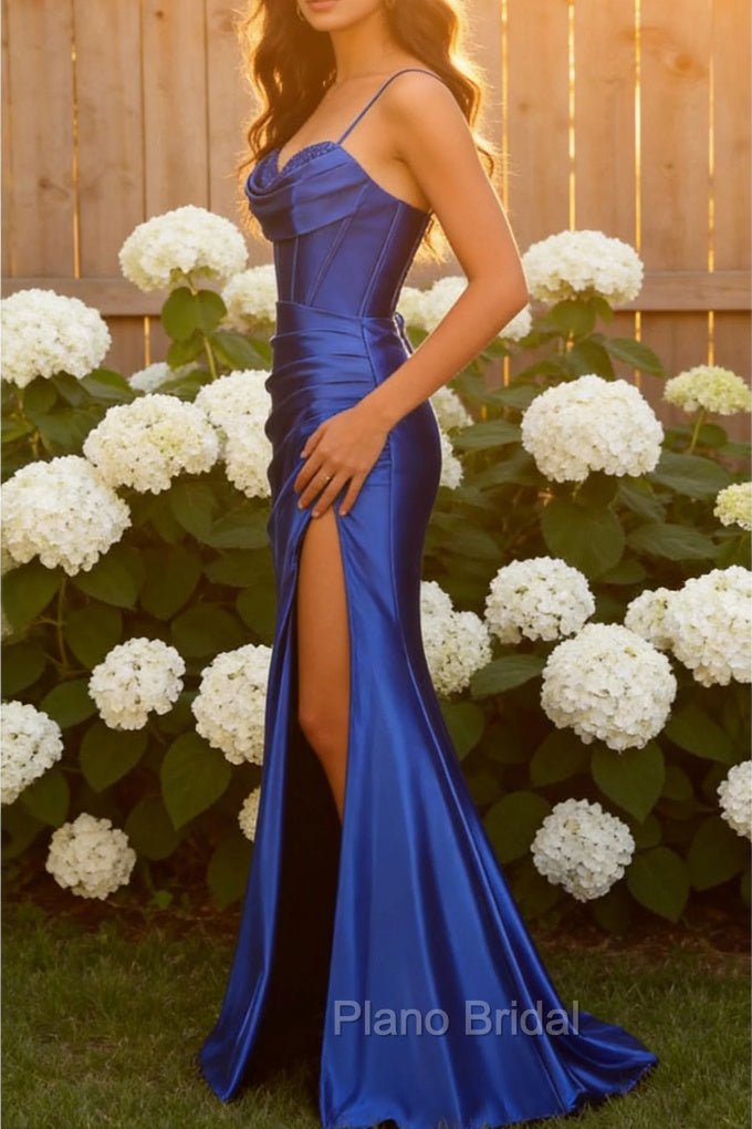 Royal Blue Mermaid Spaghetti Straps Long Prom Dress With Slit Secondary image