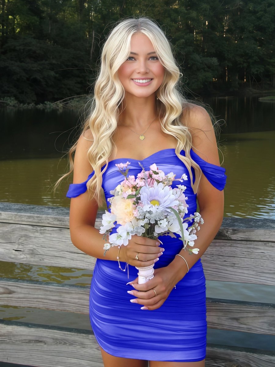 Royal Blue Off The Shoulder Tulle Homecoming Dress Short Cocktail Dresses Main image