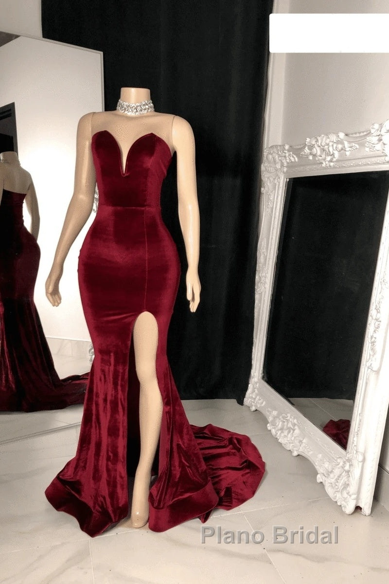 Sexy Burgundy Velvet Wedding Guest Dresses V Neck Mermaid Formal Prom Dresses Secondary image