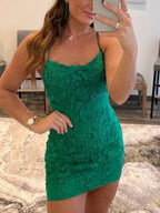 Sheath Spaghetti Straps Lace Homecoming Dress Short Cocktail Dresses