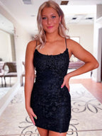 Sheath Spaghetti Straps Lace Homecoming Dress Short Cocktail Dresses