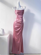 Simple Green Mermaid Pleated Crisscross Sash Slit Satin Long Formal Prom Dresses Bridesmaid Dresses