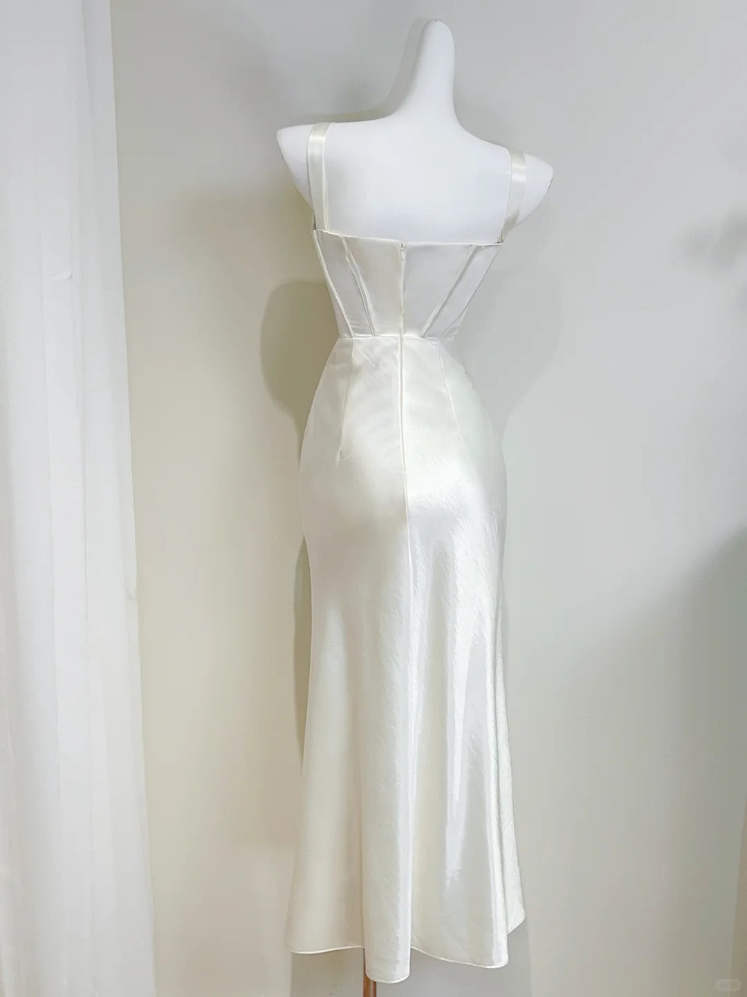 Simple Ivory Mermaid Square Neck Strapless Pleated Satin Formal Prom Dresses Bridesmaid Dresses