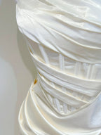 Simple Ivory Mermaid Square Neck Strapless Pleated Satin Formal Prom Dresses Bridesmaid Dresses