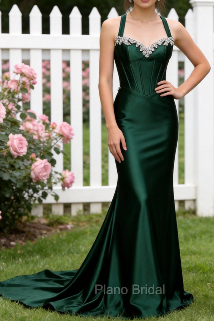 Sparkly Dark Green Mermaid Halter Corset Sequin Prom Dress Secondary image