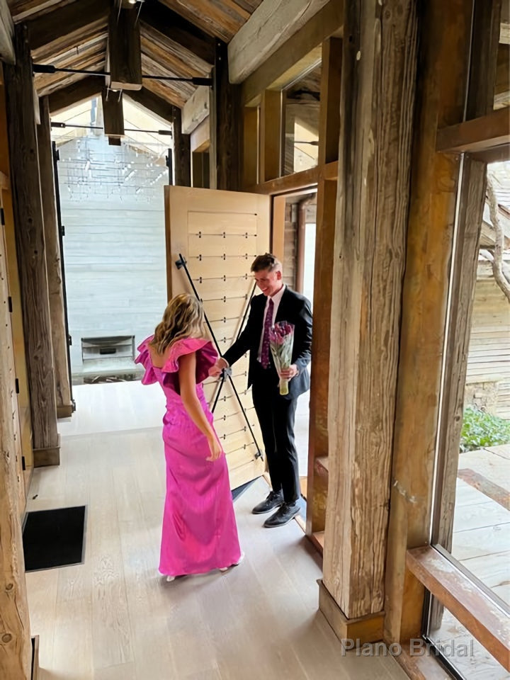 Square Neck Flutter Sleeve Prom Dress with Split Secondary image