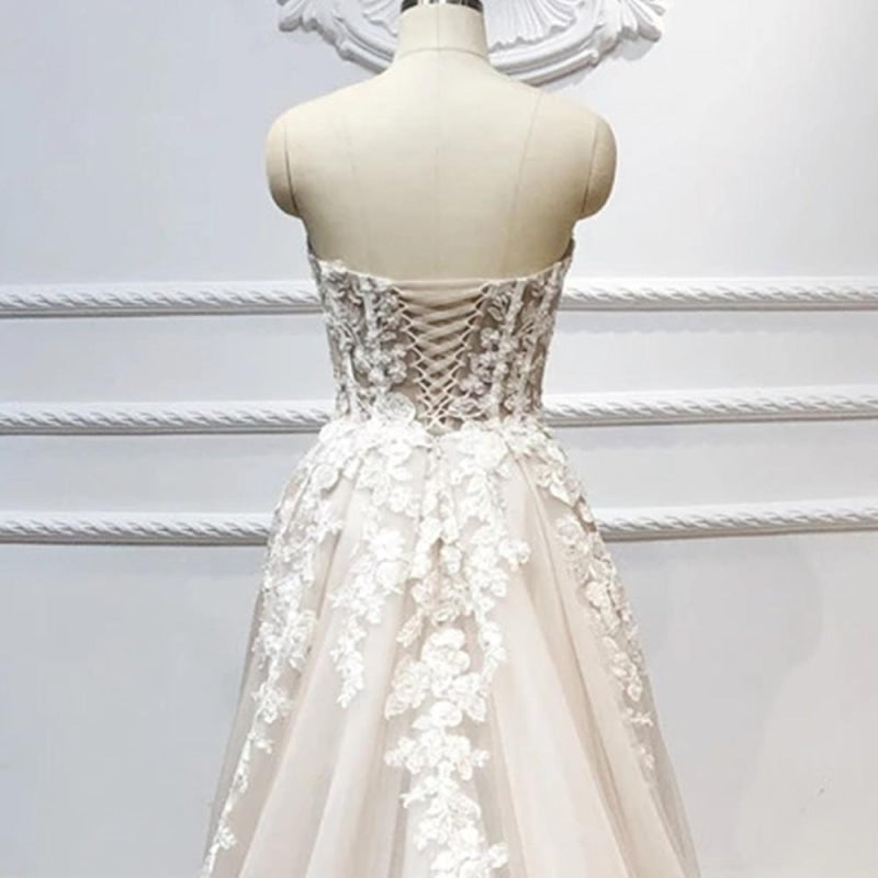 Strapless Lace-up Beaded Appliques A-line Wedding Dresses Secondary image