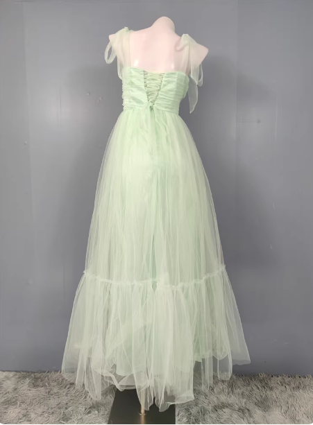 Sweet Green A-Line Tulle Long Formal Prom Dresses Bridesmaid Dresses