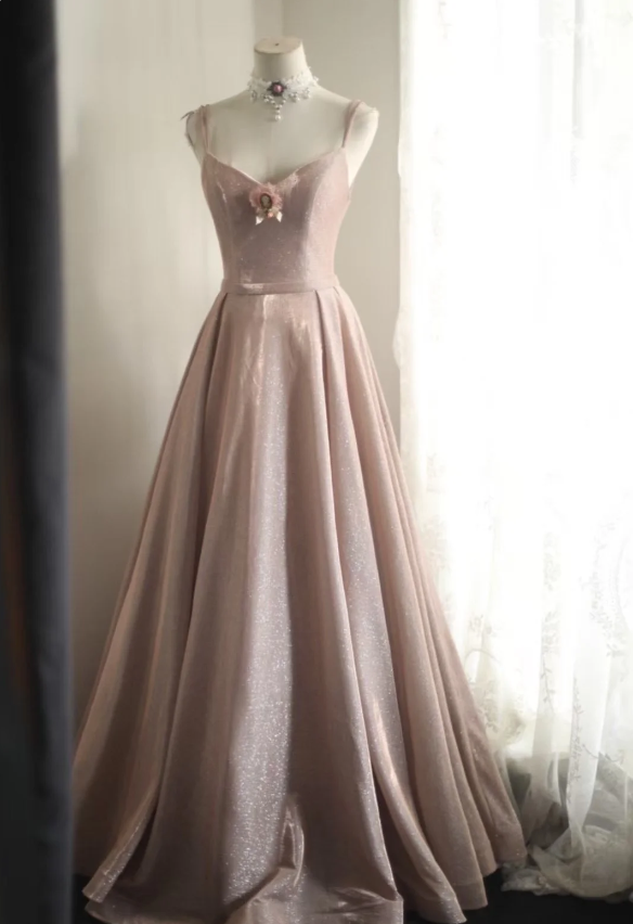 Sweet Pink A-Line V-Neck Sequined Long Formal Prom Dresses Bridesmaid Dresses Main image