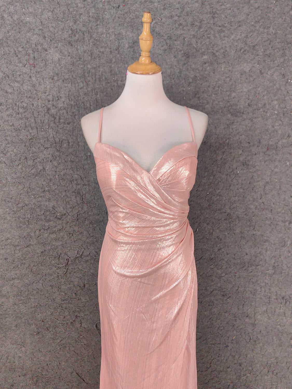 Sweet Pink Spaghetti Strap V-Neck Ruffled Open Back Satin Train Formal Prom Dresses Bridesmaid Dresses Secondary image