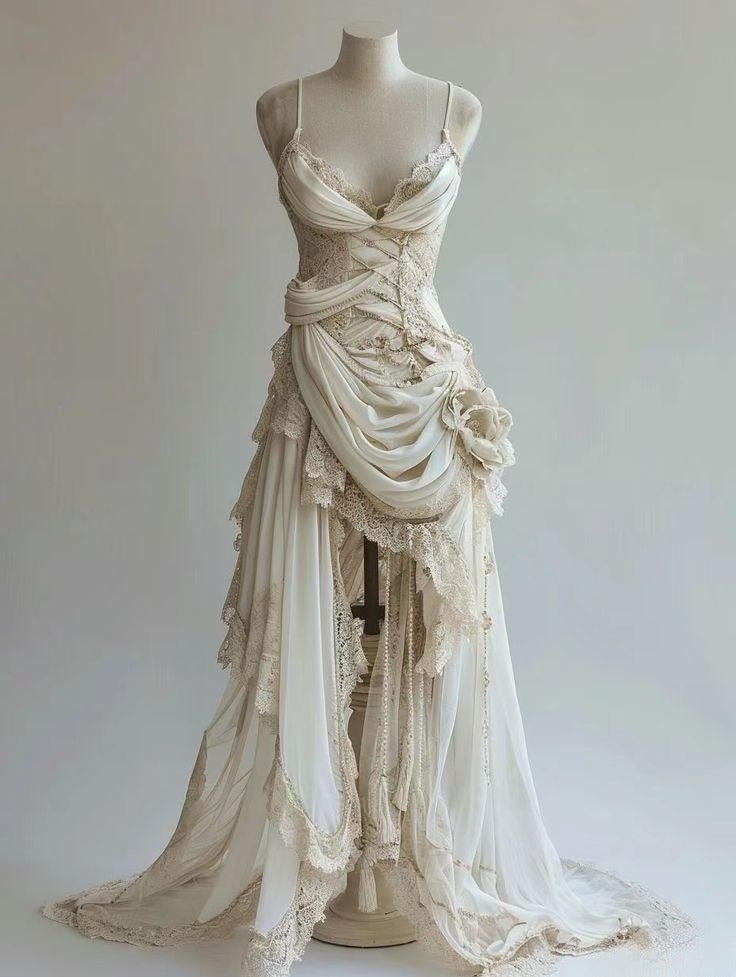 Unique Wedding Dresses Lace Appliques Ruched Bridal Gown Main image