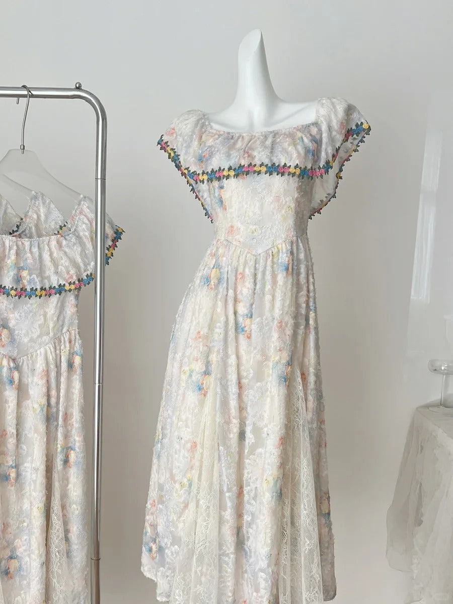 Vintage A-Line Colorful Floral Lace Long Formal Prom Dresses Bridesmaid Dresses Main image