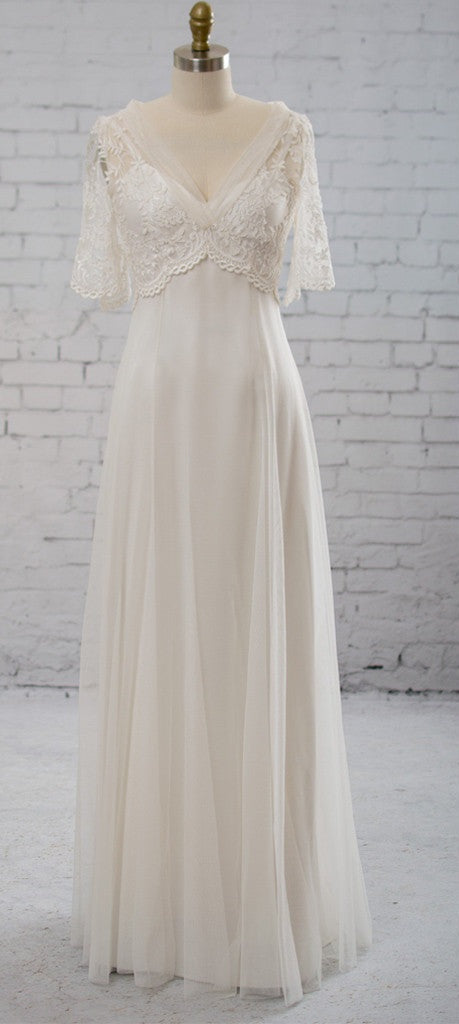 Vintage Half Sleeve V-Neck Elegant See Through Wedding Prom Dresses Secondary image