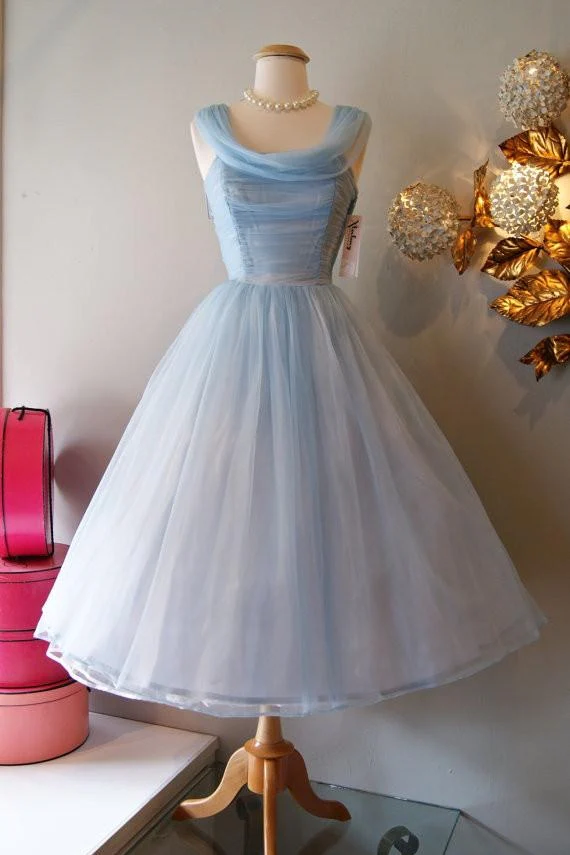 Blue Vintage Fashion Long Tulle Elegant Homecoming Dresses Formal Prom Dresses Formal Evening Dresses Party Dresses Bridesmaid Dresses Main image